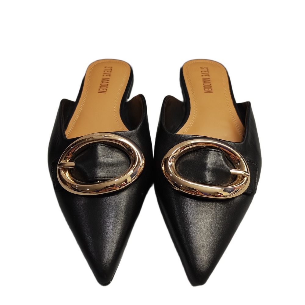 Steve Madden Ira Mule Flats Womens Size 8.5M Black Leather Pointed Toe Slip On